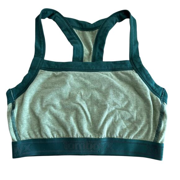 TomboyX Scoop Super Soft Cotton Racerback Bra Pine Green - Size Medium - Picture 2 of 6